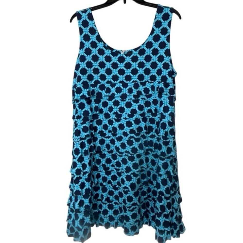 Lulu-B XL Coastal Blue Nautical Sea Knot Print Tiered Cha Cha Dress Resort SPF